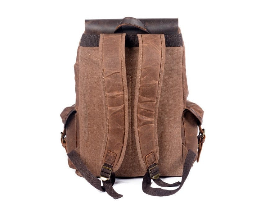 Grey Canvas & Leather Backpack Purse Bag
