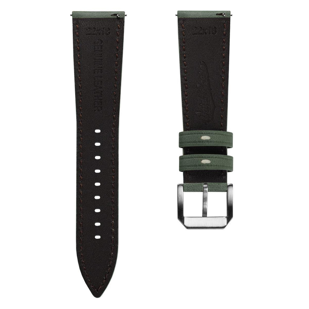 Bracelet de Montre Cuir Véritable Paddé en Vert Sage Pastel de Whitby