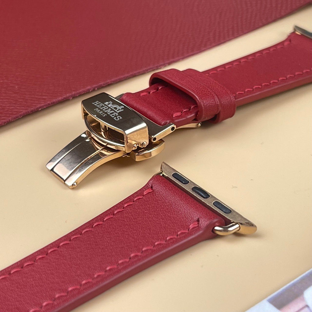 สายนาฬิกา Swift Leather สำหรับ Apple Watch, นาฬิกากลไก - สีไวน์แดง SW2210