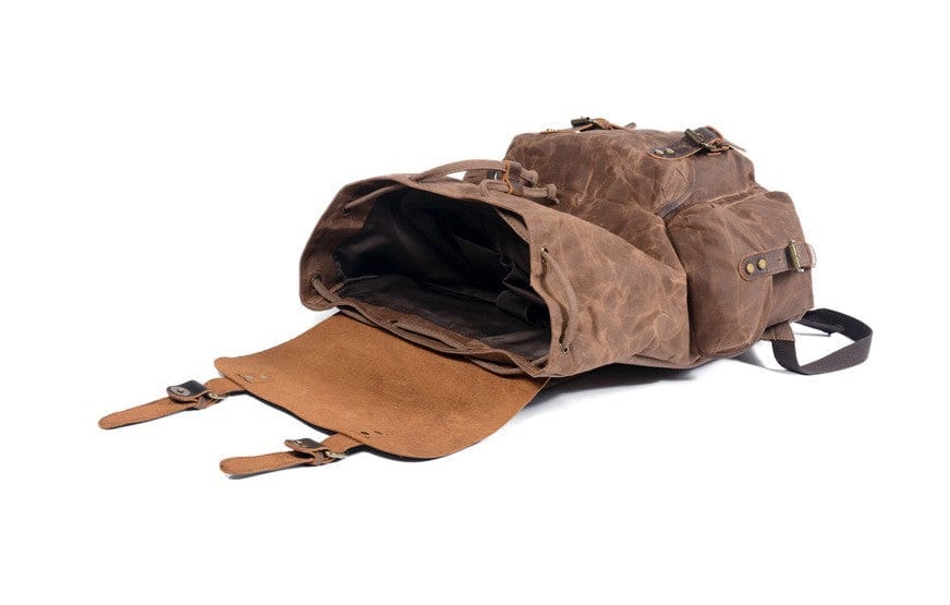 Grey Canvas & Leather Backpack Purse Bag