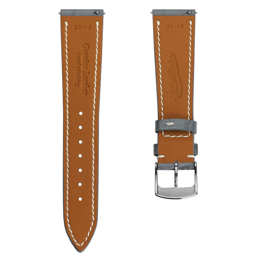Arhem Handgenähter Uhrenarmband aus Kalbsleder mit Krokoprägung in Grau