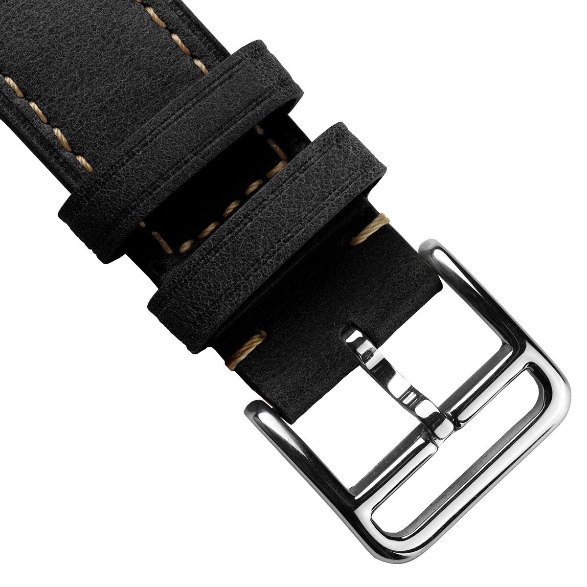 Bracelet en cuir plat Brixham en noir pastel élégant