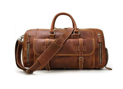 Brown Leather Weekender Bag & Luggage Travel Duffel for Men & Women
