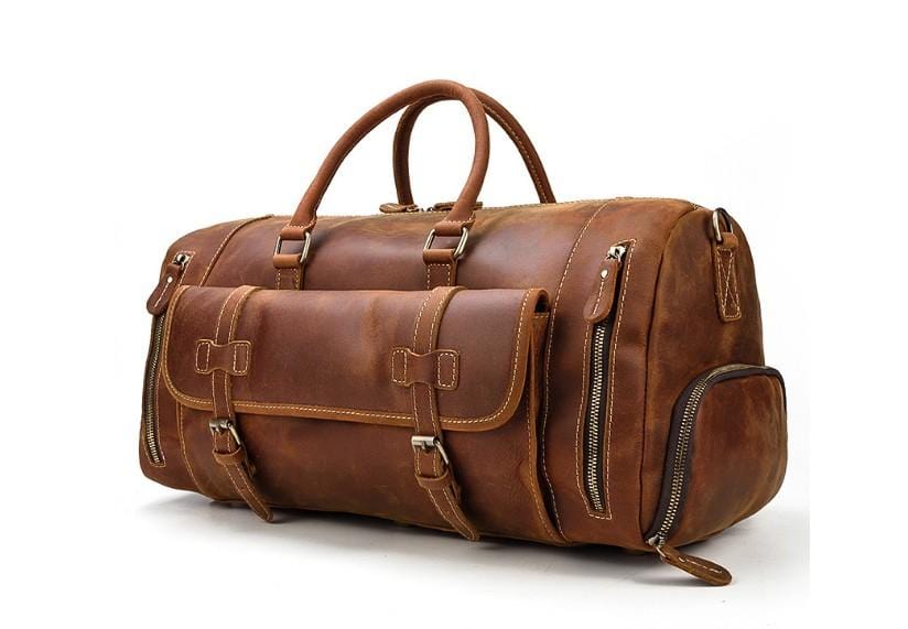 Brown Leather Weekender Bag & Luggage Travel Duffel for Men & Women