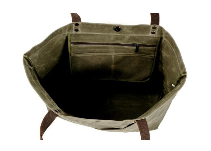 Black Canvas Tote Shoulder Bag with Pockets