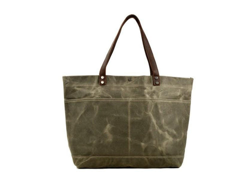 Black Canvas Tote Shoulder Bag with Pockets