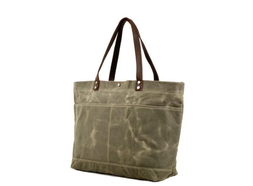 Black Canvas Tote Shoulder Bag with Pockets