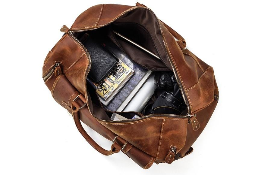 Brown Leather Weekender Bag & Luggage Travel Duffel for Men & Women