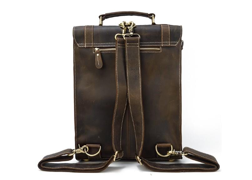 Mens Brown Leather Backpack Purse Womens Rucksack Bag