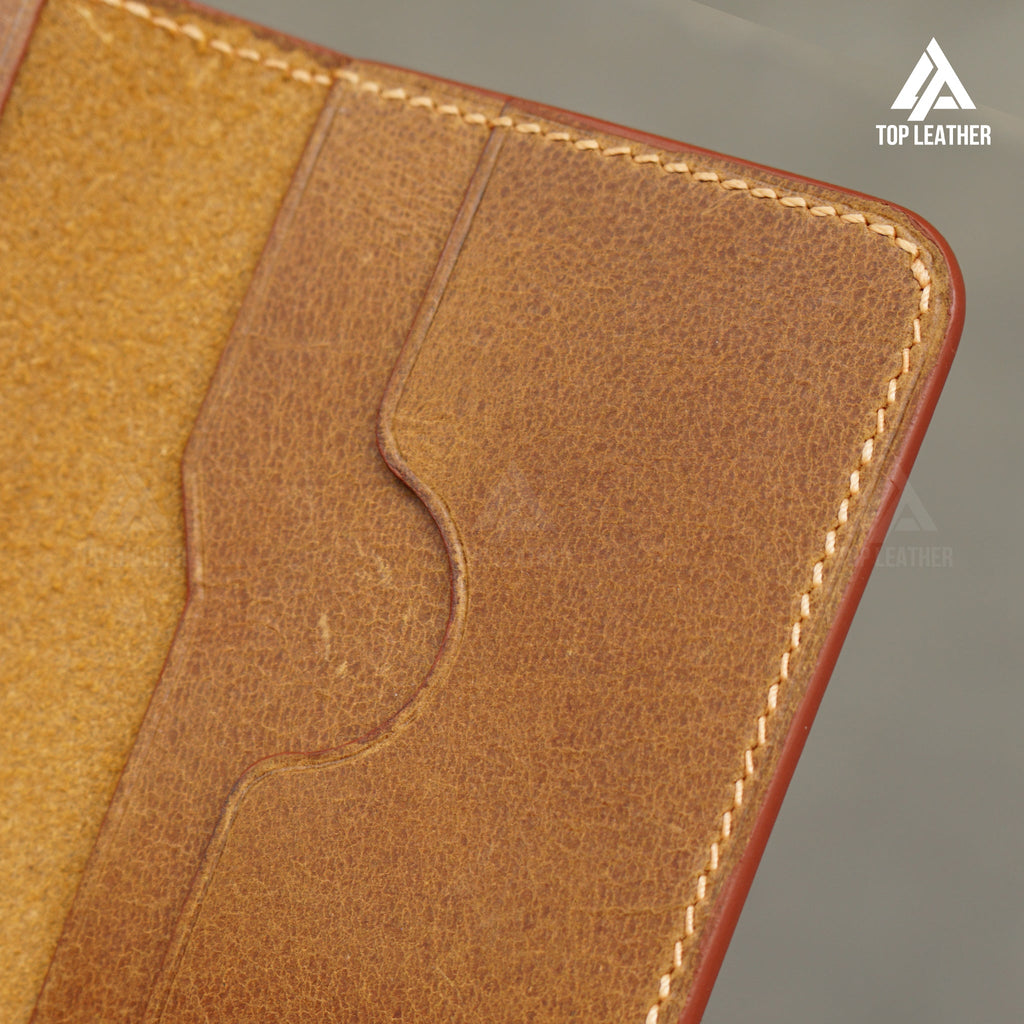 Waxed Cowhide Leather Mini Card Wallet - Dark Brown
