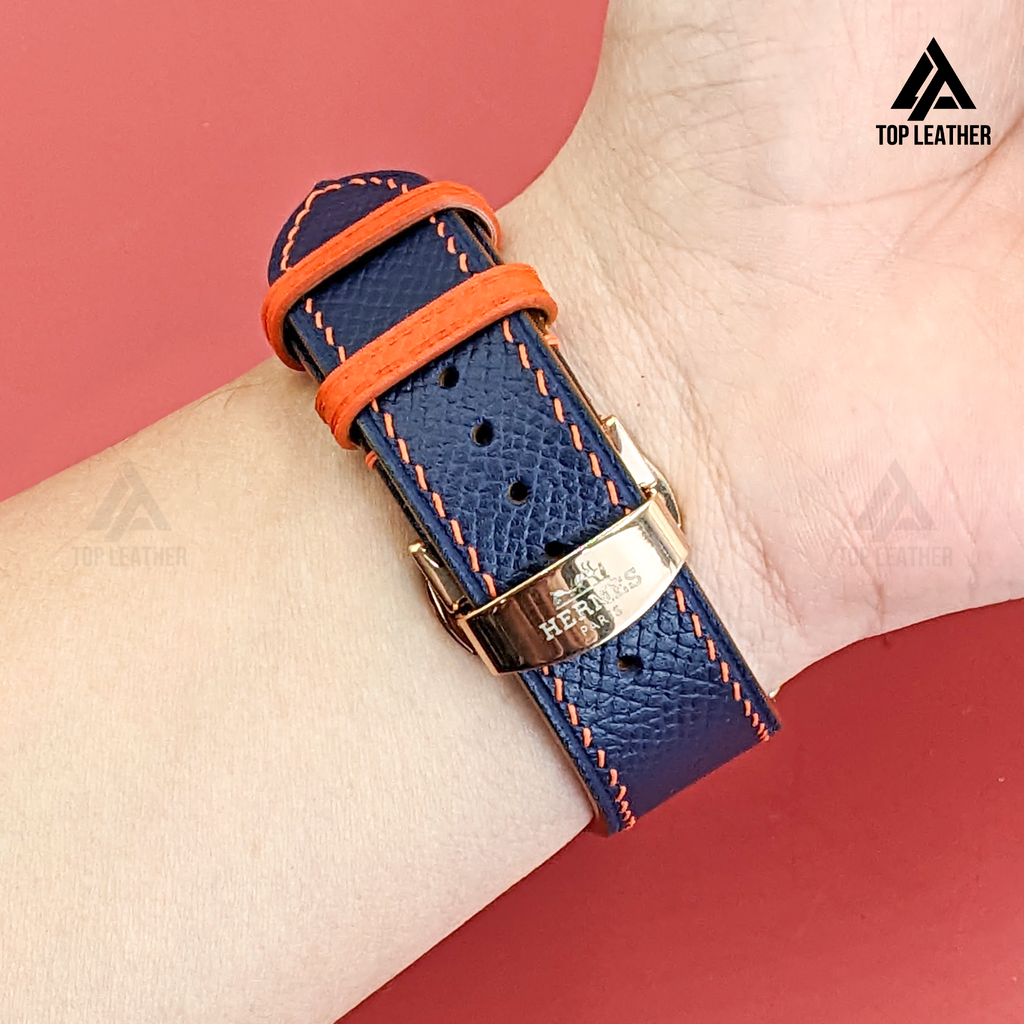 Strap Watch Epsom leather for Apple Watch and Mechanical Watch - Navy Mix Orange Thread EP01.33