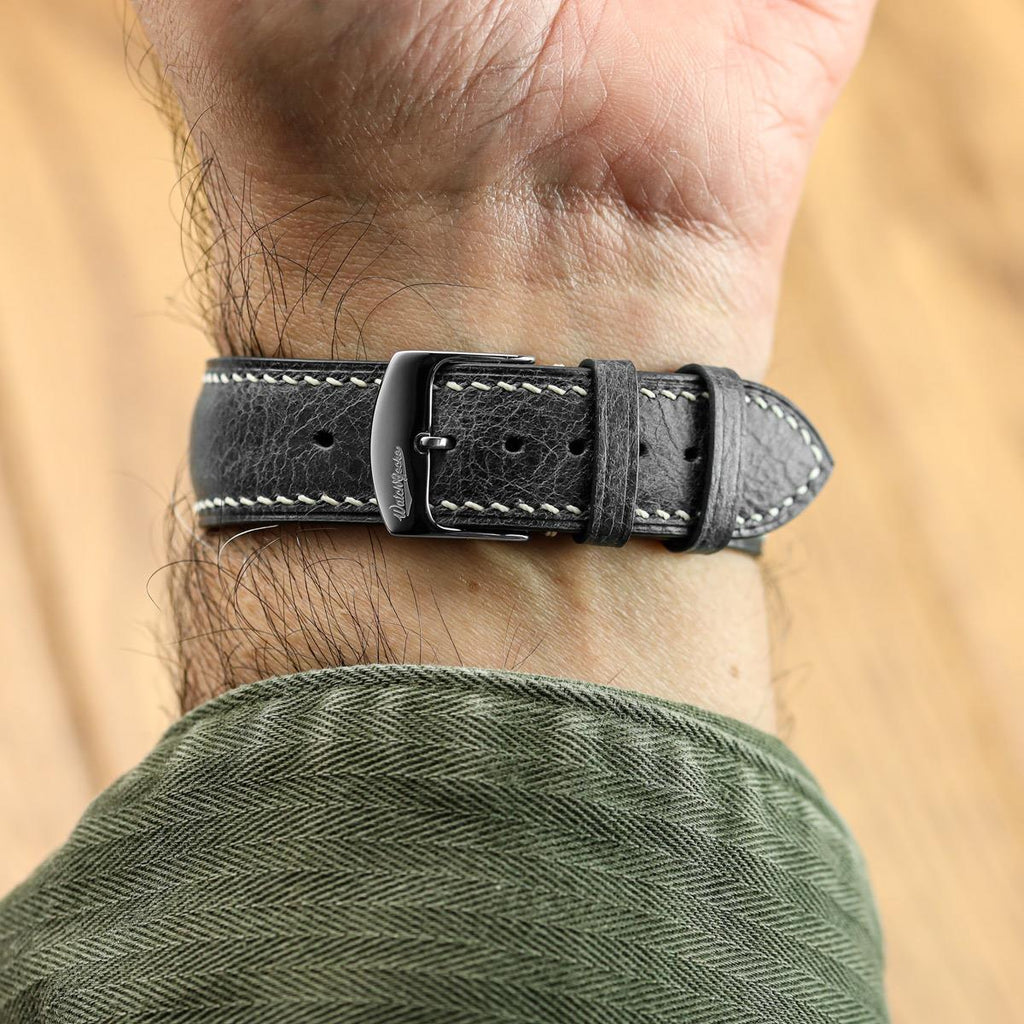Lerano Tuscan Luxe Padded Leather Watch Strap - Elegant Black