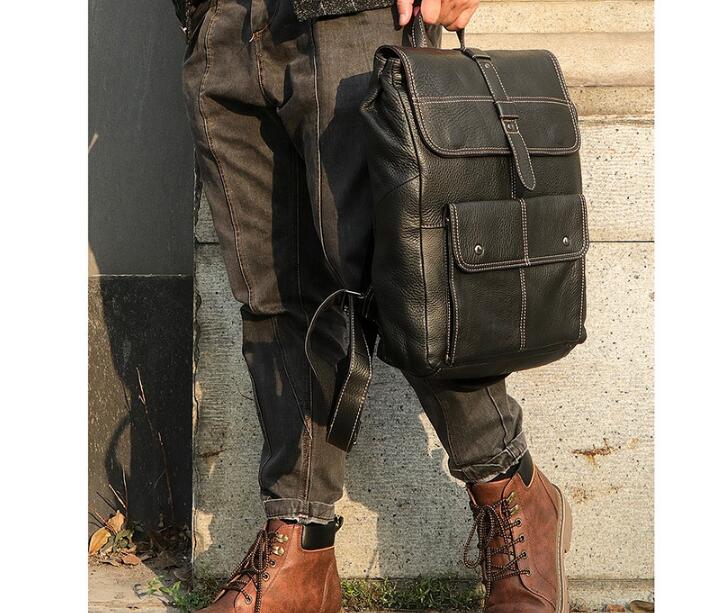 Fashion Business Black Leather Backpack Bag