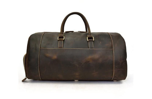 Brown Leather Weekender Travel Luggage Bag