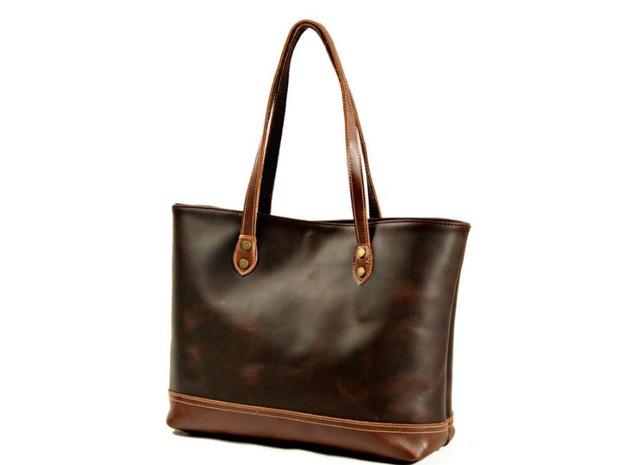 Brown Leather Shoulder Tote Bag