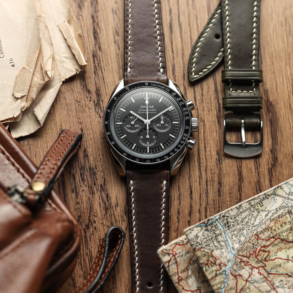 Genuine Horween Chromexcel® Hand-Stitched Watch Strap - Dark Brown