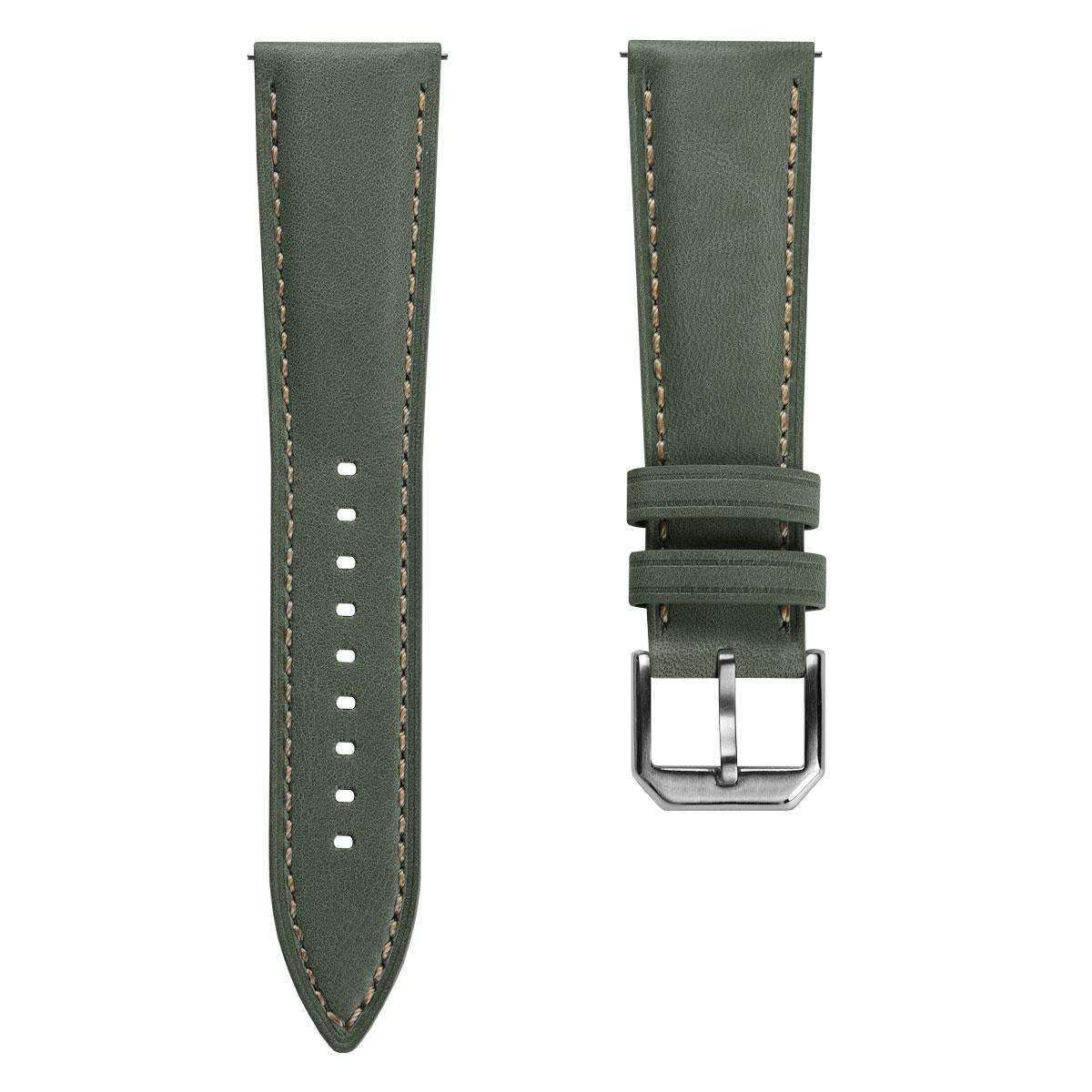 Bracelet de Montre Cuir Véritable Paddé en Vert Sage Pastel de Whitby
