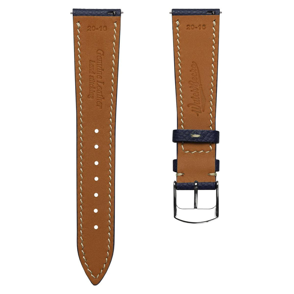 Hanley Textured Epsom Hand-Stitched Leather Watch Strap - Dark Blue