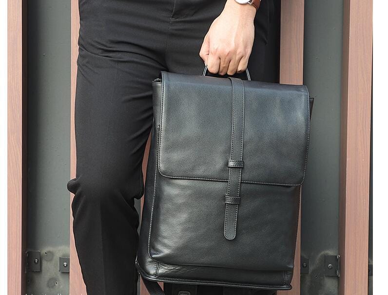 Small Black Leather Backpack Purse Bag