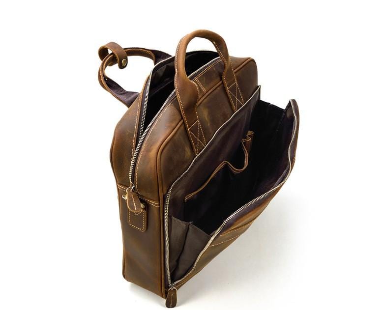 Rustic Mens Leather Shoulder Bag Womens Laptop Satchel
