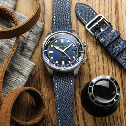 Brixham Saffiano Lederarmband für Uhren - Elegant Navy Blau