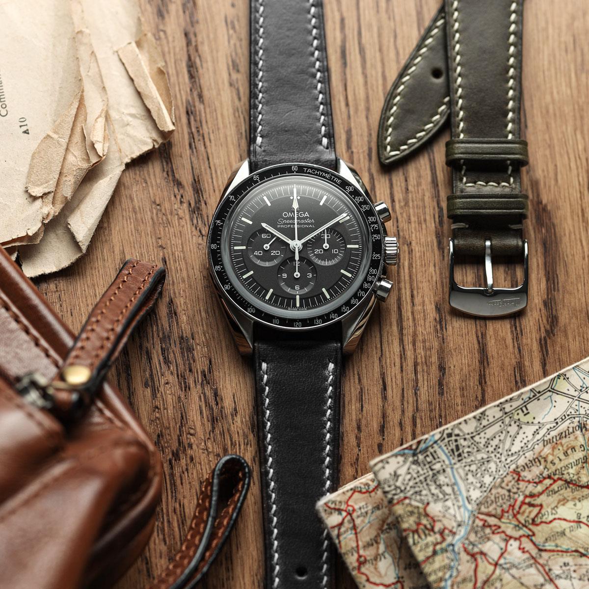 Genuine Horween Chromexcel® Hand-Stitched Watch Strap - Black