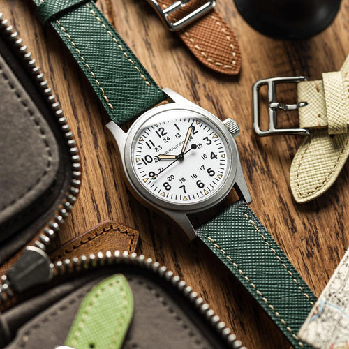 Brème Brixham en cuir saffiano avec boucle Jasper Vert - Bracelet de montre élégant