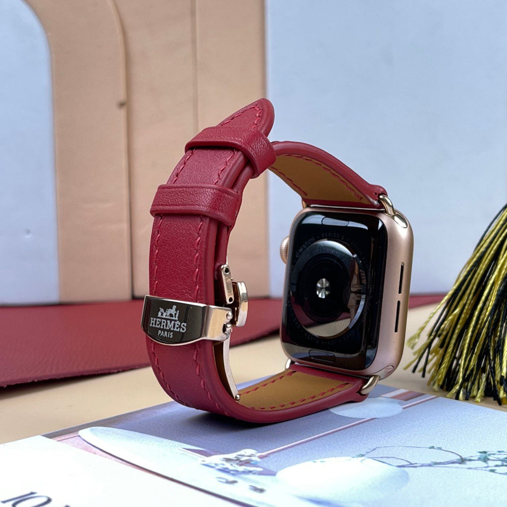สายนาฬิกา Swift Leather สำหรับ Apple Watch, นาฬิกากลไก - สีไวน์แดง SW2210