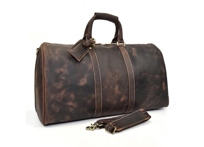 Vintage Large Brown Leather Travel Bag Luggage Duffle