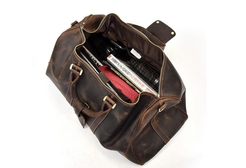 Vintage Large Brown Leather Travel Bag Luggage Duffle