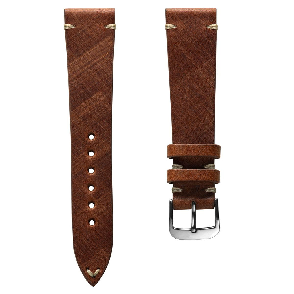Cortez Vintage Stitching Genuine Leather Watch Strap - Mahogany