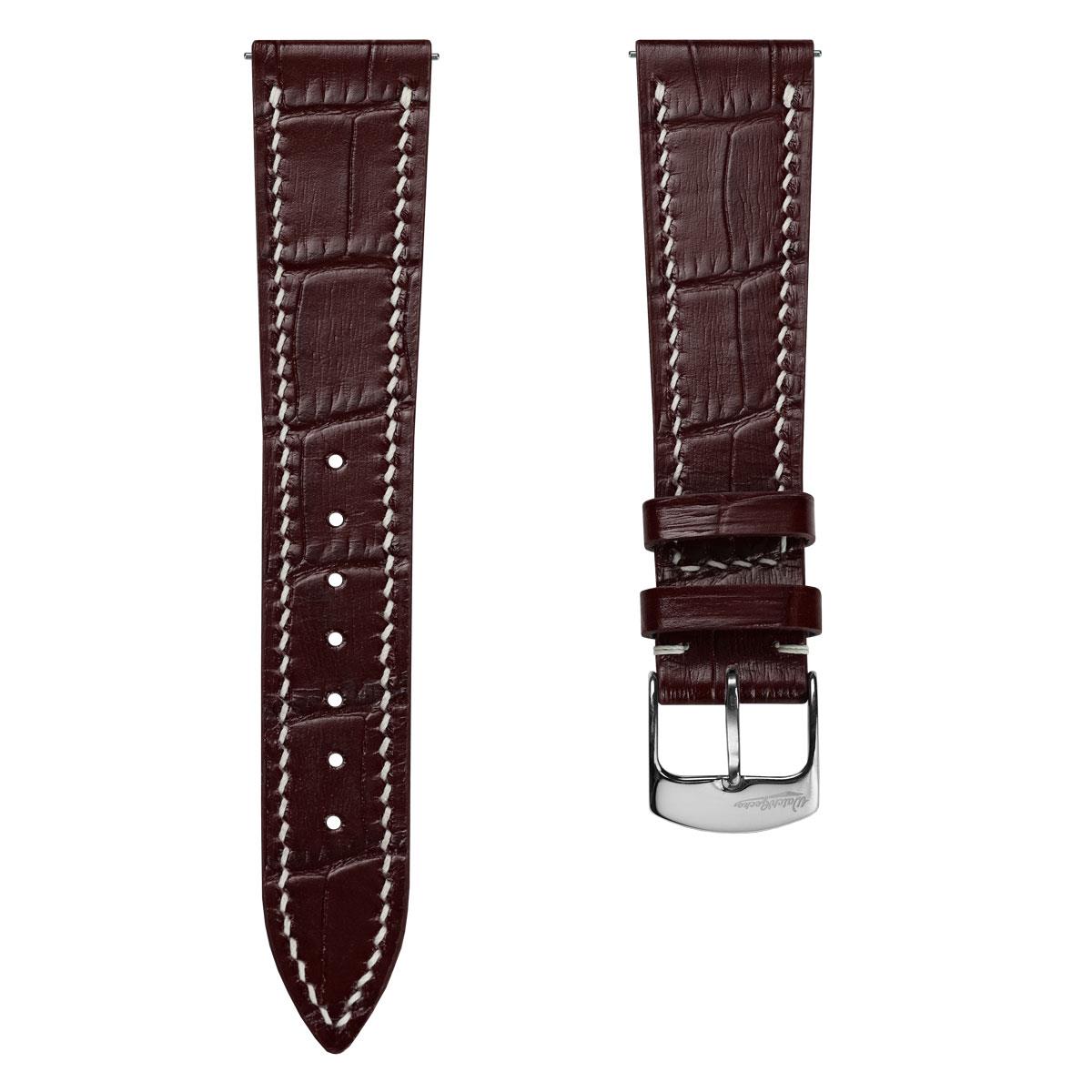 Arnem Handgenähtes Armband aus Kalbsleder mit Alligator-Muster in Kastanienbraun