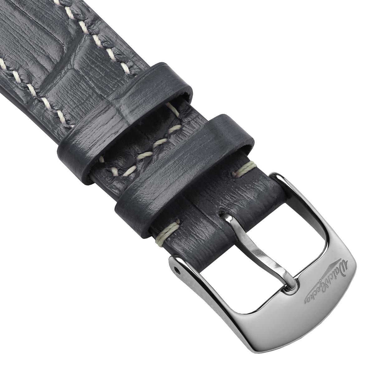 Arhem Handgenähter Uhrenarmband aus Kalbsleder mit Krokoprägung in Grau