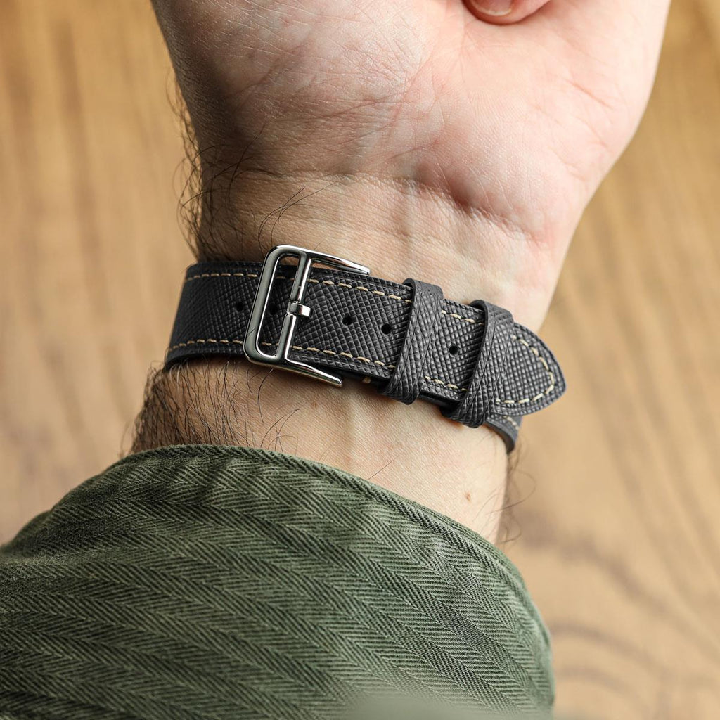 Bracelet montre en cuir Saffiano Brixham Noir Élégant
