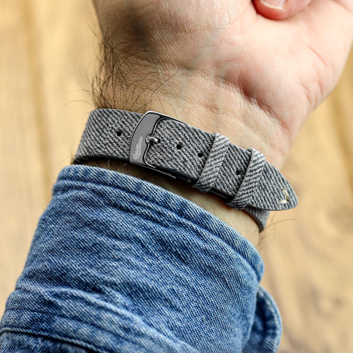 Bracelet de montre en cuir véritable avec design en denim V-Stitch - Gris élég Antenez