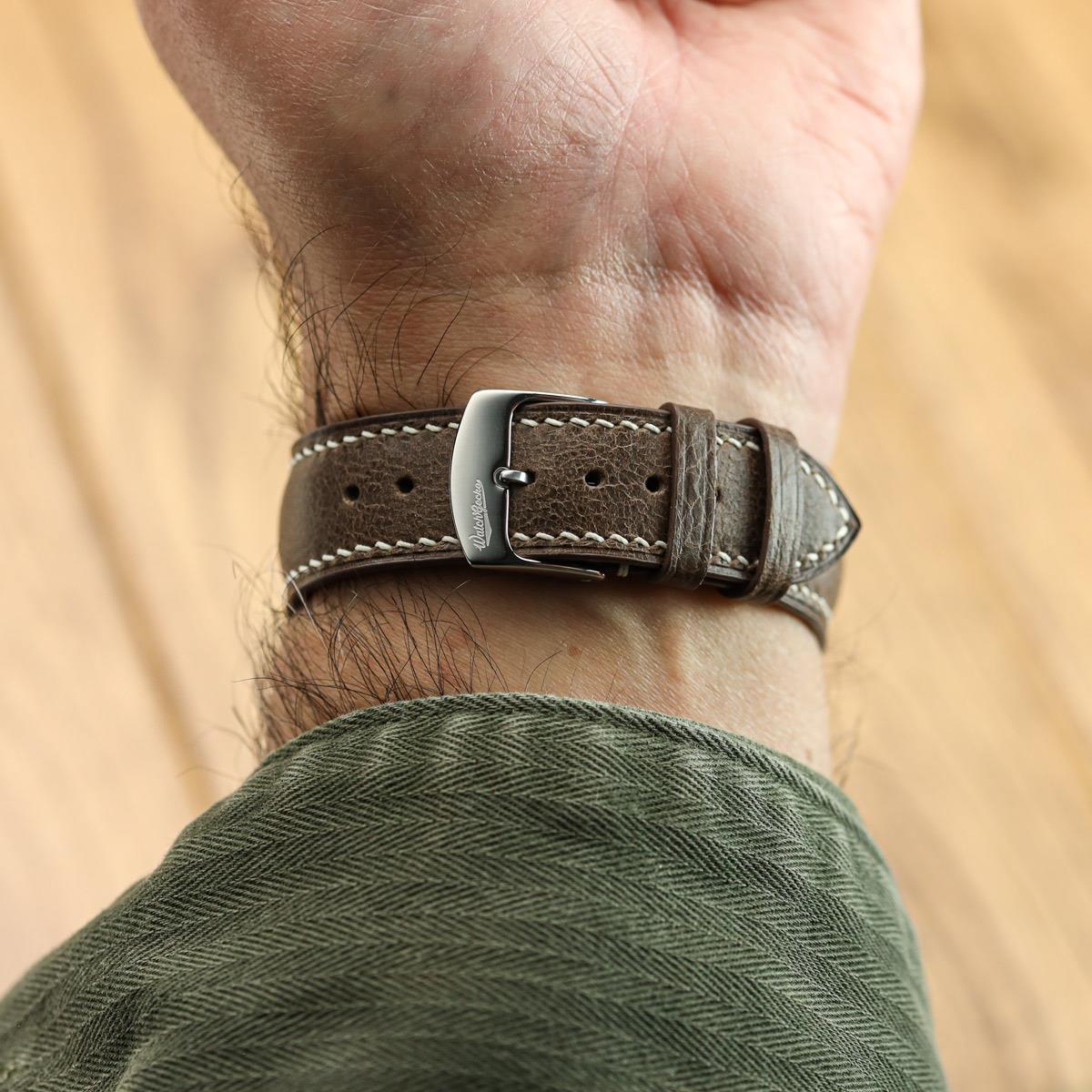 Lerano Tuscan Luxurious Padded Leather Watch Strap - Elegant Dark Brown