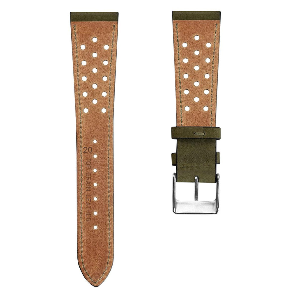 Bracelet en cuir perforé WatchGecko Missouri - Vert Élégant