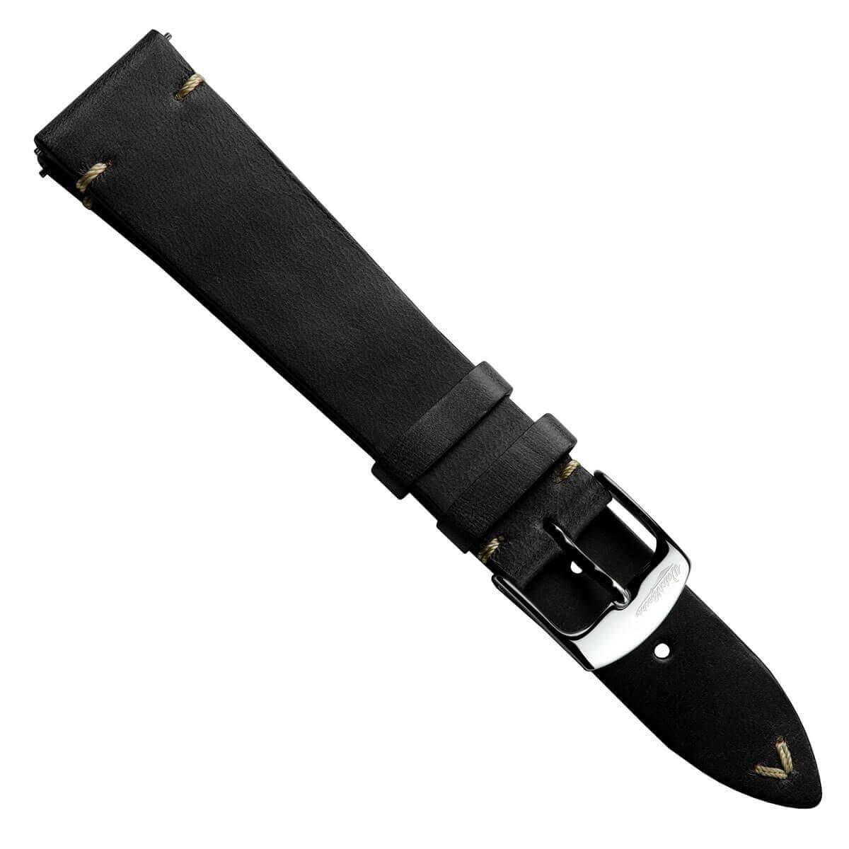 Genuine Horween Chromexcel® V-Stitch Leather Watch Strap - Chromexcel Black