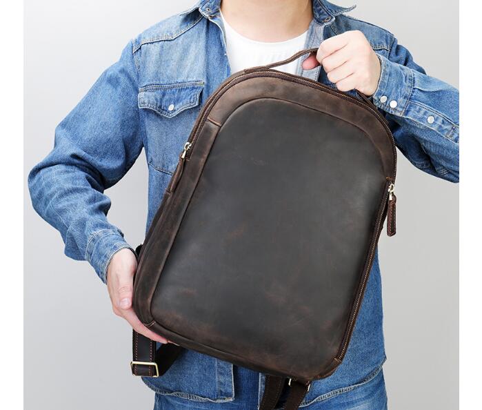 Large Daily Work Black Leather Backpack Purse Bag