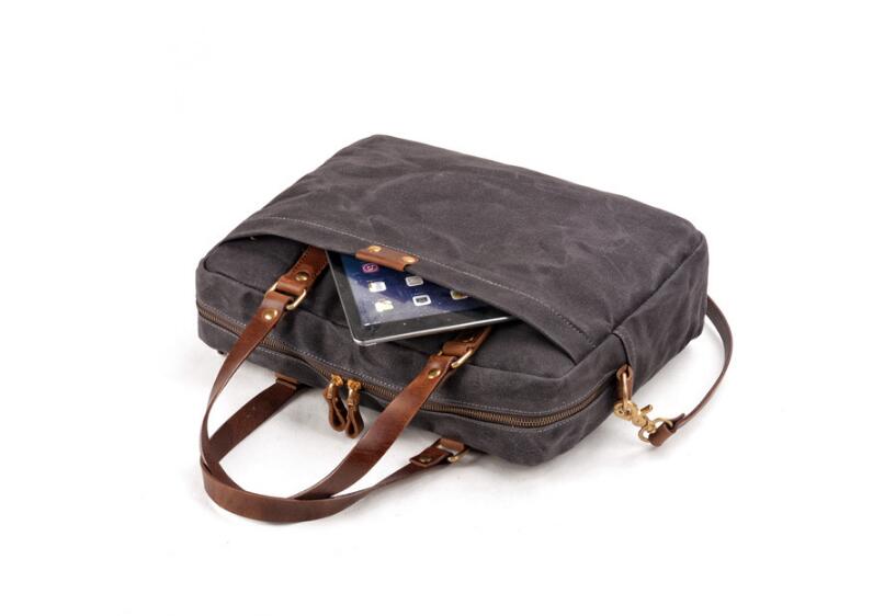 Grey Mens & Womens Canvas Leather Briefcase Bag