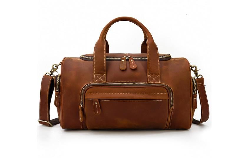 Mens Brown Leather Travel Duffel Luggage Outdoor Bag