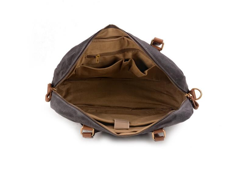 Grey Mens & Womens Canvas Leather Briefcase Bag