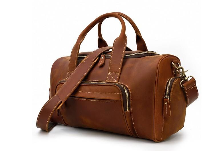 Mens Brown Leather Travel Duffel Luggage Outdoor Bag
