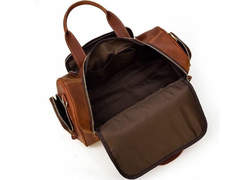 Mens Brown Leather Travel Duffel Luggage Outdoor Bag