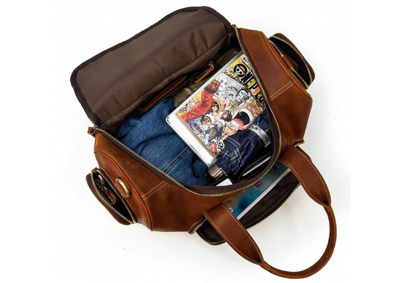 Mens Brown Leather Travel Duffel Luggage Outdoor Bag