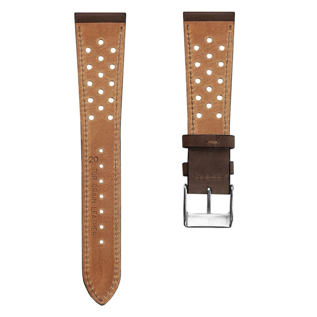 Lav Strap en Cuir Perforé Missouri de WatchGecko - Marron Foncé Élégant