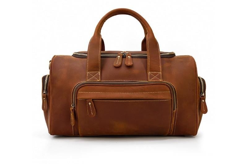 Mens Brown Leather Travel Duffel Luggage Outdoor Bag