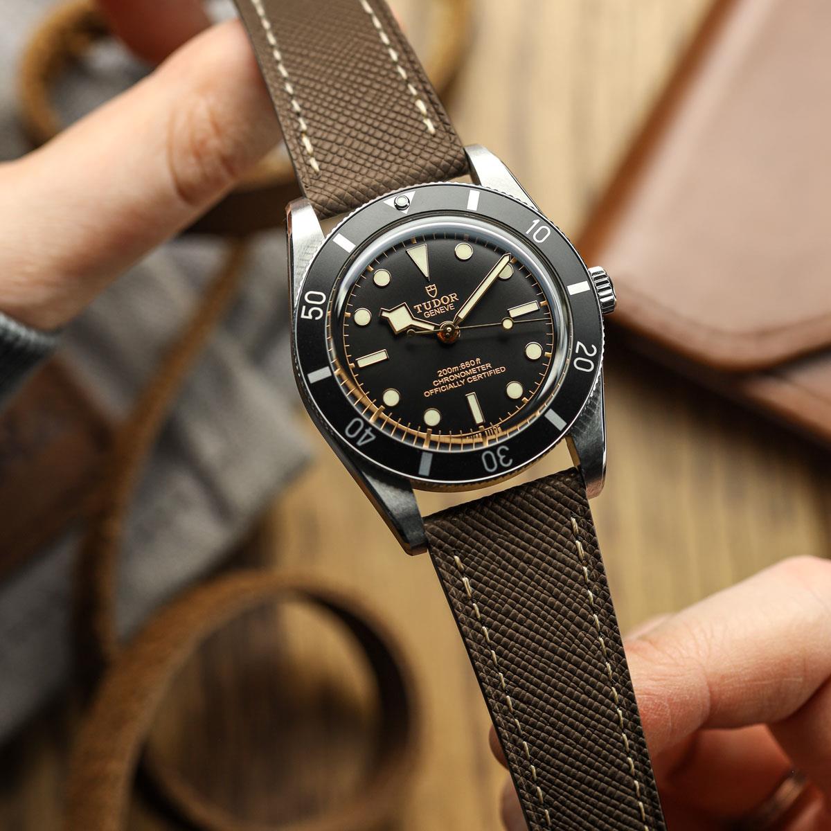 Bracelet pour montre en cuir saffiano Brixham marron élégante et durable