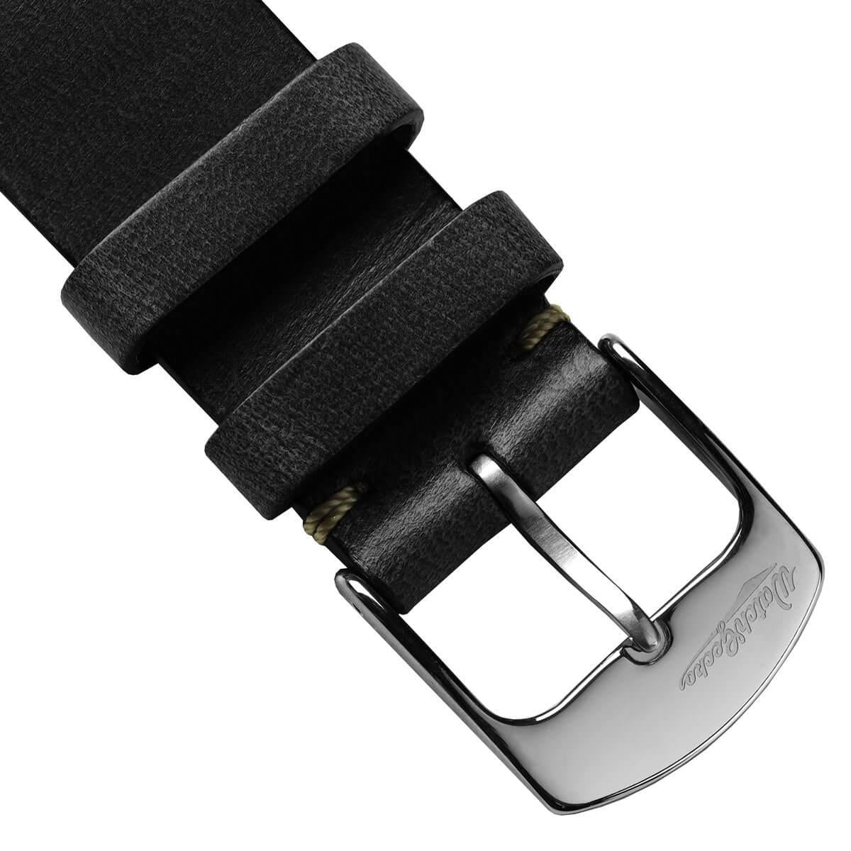Genuine Horween Chromexcel® V-Stitch Leather Watch Strap - Chromexcel Black