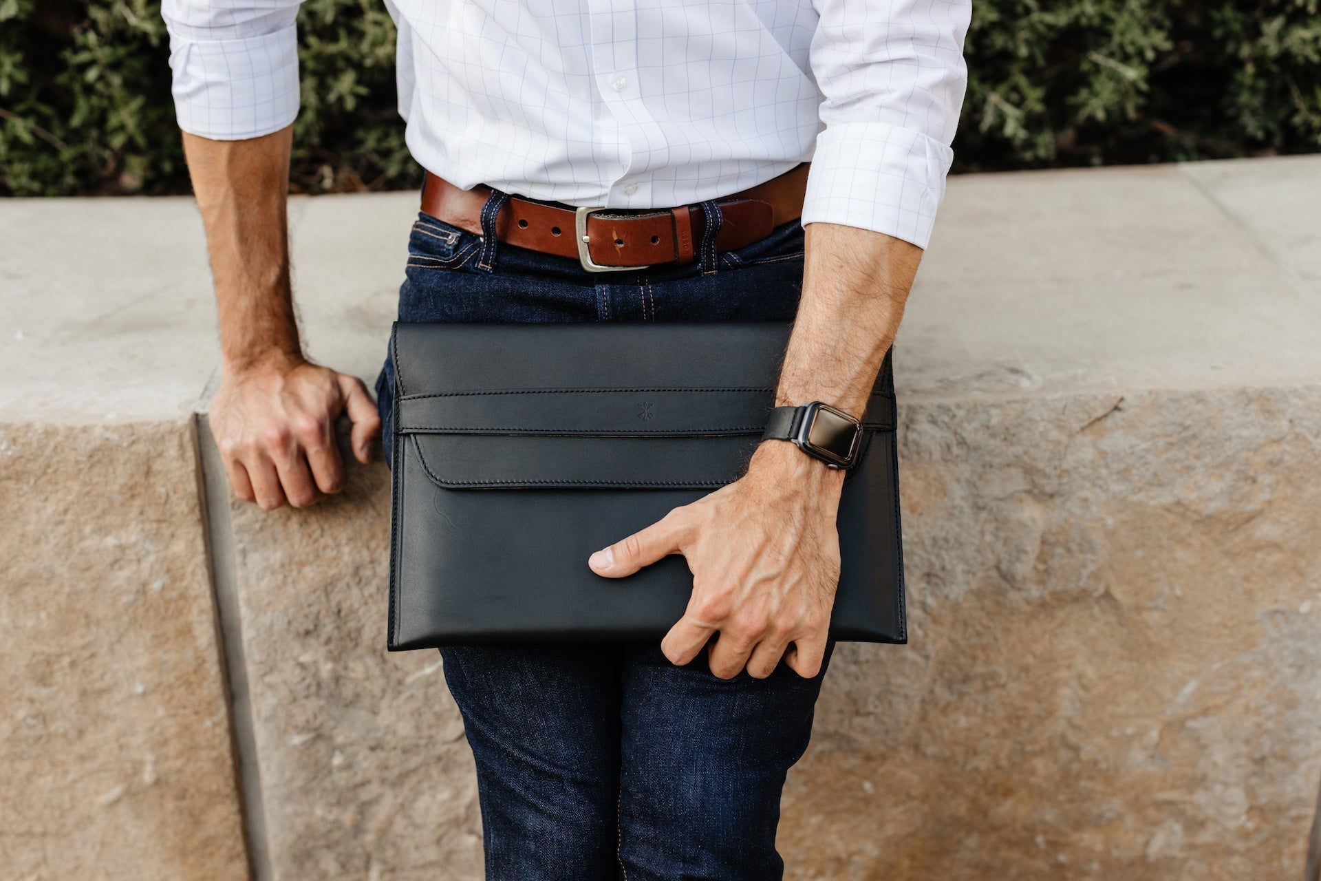 Leather MacBook Envelope Case - Midnight